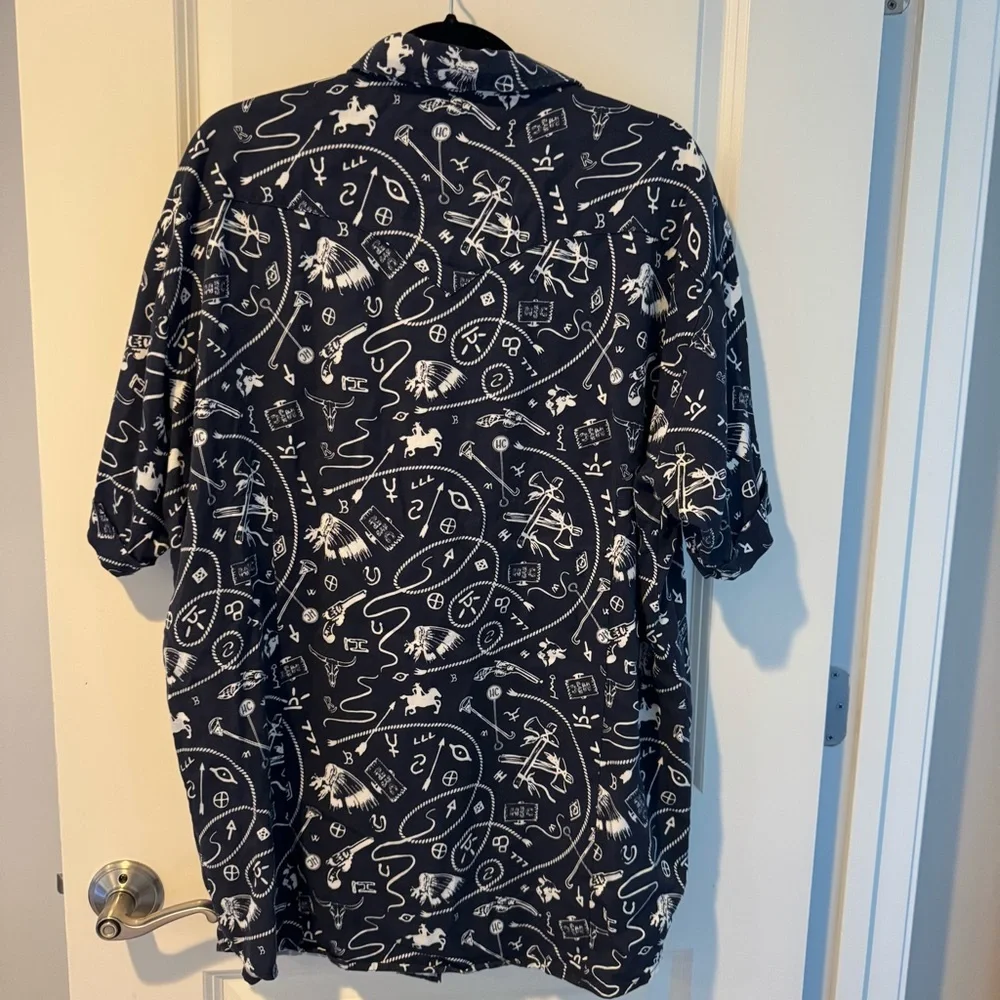 H Bar C Vintage Western Snap Button Shirt Short Sleeve Lasso Print - Picture 3 of 4